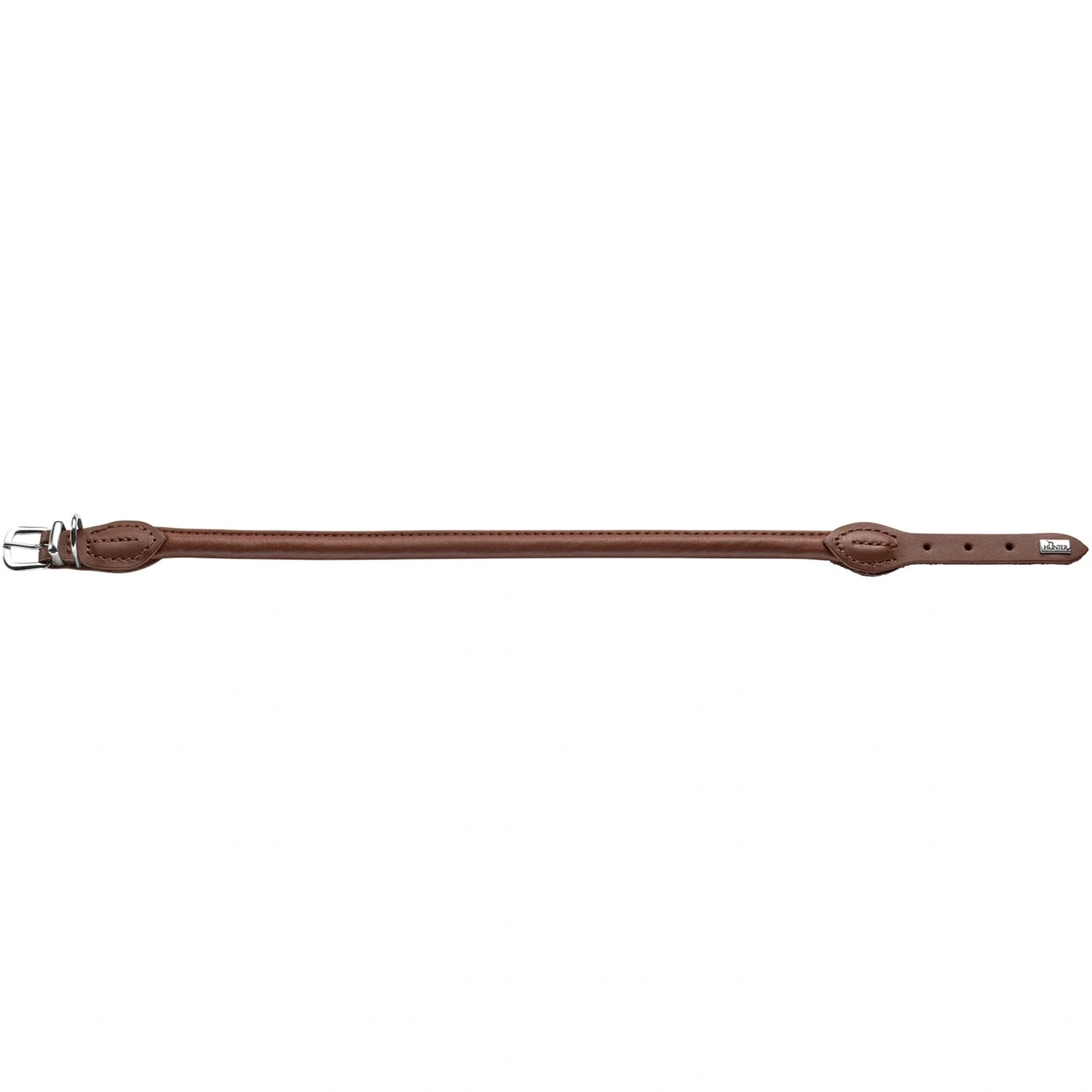 Hunter rundsyet okselæder halsbånd brun 35 cm - justering 28-32 cm